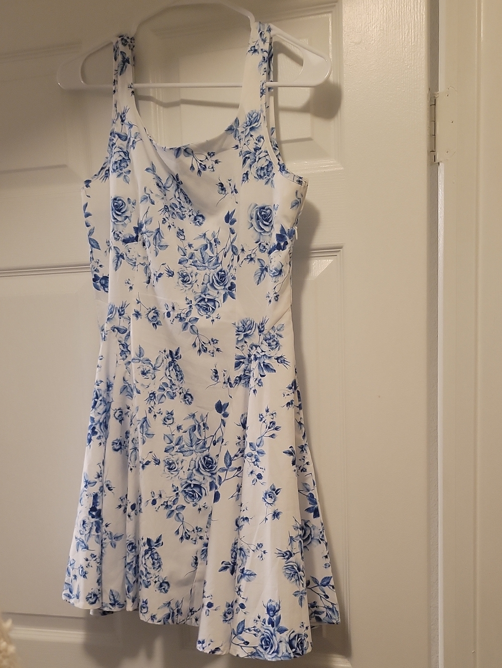White Mini Dress with Blue Floral Print